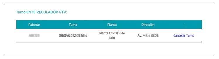Paso 3 para consultar o cambiar el turno de la VTV en San Vicente